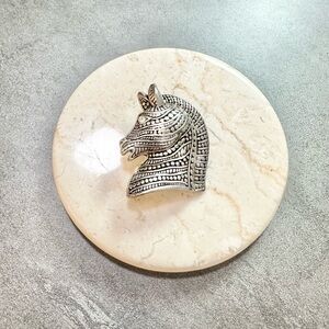 Vintage Silver Plated Textured Trible Trojan Horse Head Brooch